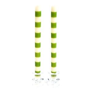 Brand New Mackenzie-Childs Bands Green Dinner Candles, Set of 2